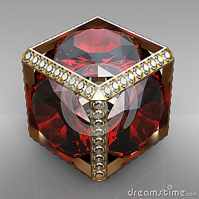 Jewel cube with gem Stock Photo