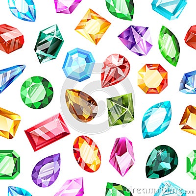 Jewel gems pattern. Crystal gemstone, jewels game gemstone, luxury brilliant, sapphire and ruby gems seamless vector Vector Illustration