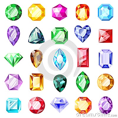 Jewel gemstones. Jewelry crystal gems, diamond jewel precious gemstone, luxury brilliant gems. Crystal jewels vector Vector Illustration
