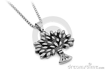 Jewel Necklace. Pendant Tree of Life. Stainless steel Stock Photo