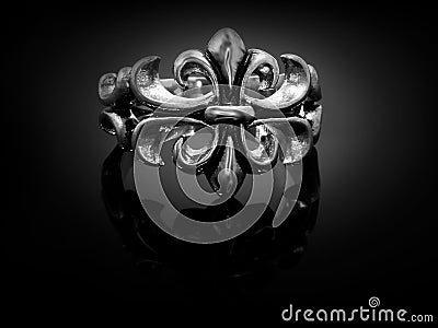 Jewel Ring with Lily. Stainless steel Stock Photo