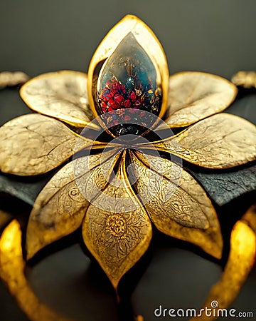 Jewel in the shape of a flower, 3d render and digital painting Cartoon Illustration