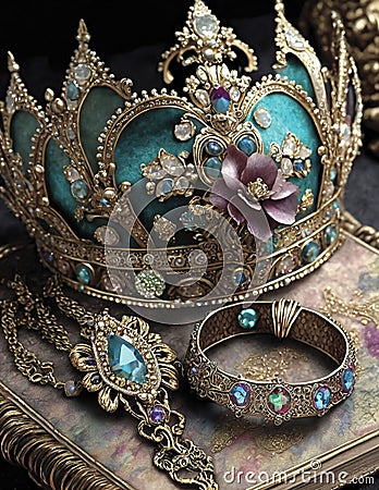 Jeweled Crown and Jeweled Bracelet Stock Photo