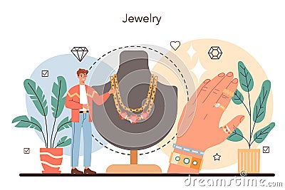 Jeweler concept. Goldsmith examining and faceting diamond Vector Illustration