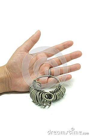 Jeweler finger sizing tools. Ring Gauge isolated Stock Photo