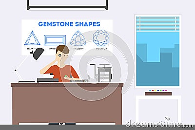 Jeweler at office. Vector Illustration