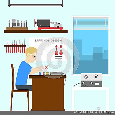 Jeweler at office. Vector Illustration