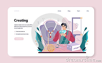 Jeweler web banner or landing page. Goldsmith examining Vector Illustration