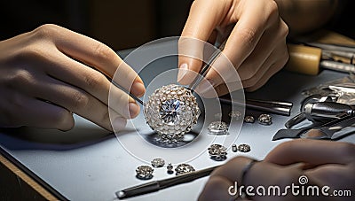 Jeweler working on a ring in a jeweler's workshop Stock Photo