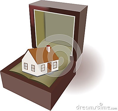 Jewelery box with home inside Vector Illustration