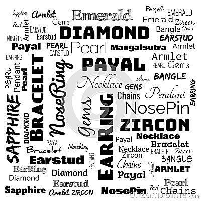 jewelery word cloud, word cloud use for banner, painting, motivation, web-page, website background, t-shirt & shirt printing, Cartoon Illustration