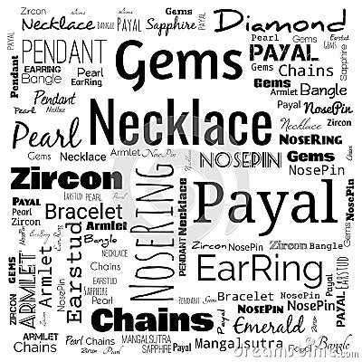 jewelery word cloud, word cloud use for banner, painting, motivation, web-page, website background, t-shirt & shirt printing, Cartoon Illustration