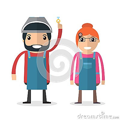 Jeweller masters. Man and woman. Vector Illustration