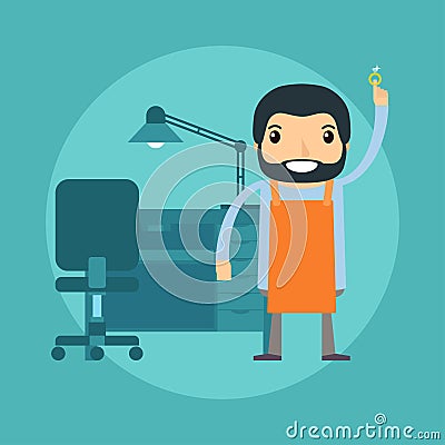 Jeweller near workplace Vector Illustration