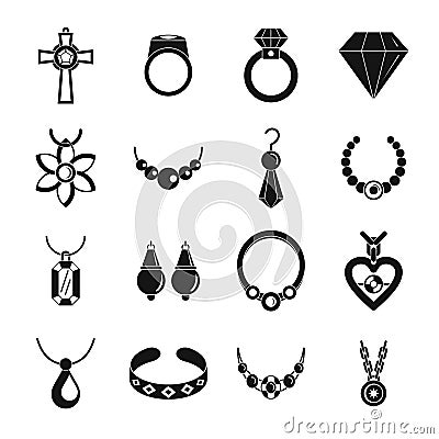 Jewellery necklace luxury icons set, simple style Cartoon Illustration