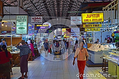 Jewellery section with plenty of shops & crowd inside Bogyoke Aung San Market Editorial Stock Photo