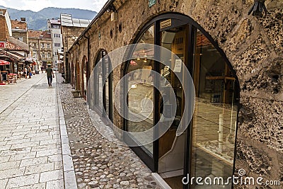 Jewellery stores at Gazi Husrev-beg Bezistan covered market at old bazaar and the historical and cultural center of the Sarajevo c Editorial Stock Photo