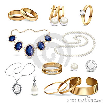 Jewelry Accessories Realistic Set Vector Illustration