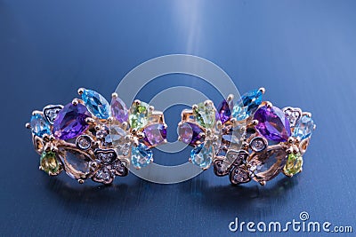 Jewelry beautiful pair of earrings with gemstones Stock Photo