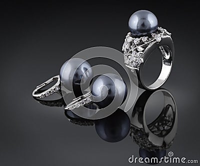 Jewelry with black pearl Stock Photo