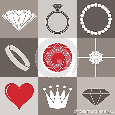 Jewelry collection. Icon set Vector Illustration