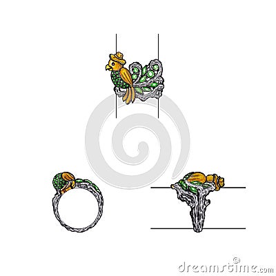 Jewelry design art fancy bird ring. Stock Photo