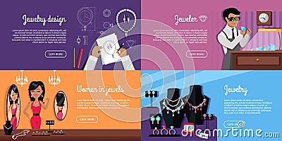 Jewelry Design, Jeweler, Women in Jewels Banner Vector Illustration