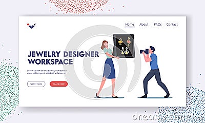 Jewelry Designer Workspace Landing Page Template. Female Designer Character Presenting Handmade Wire Bijouterie Vector Illustration