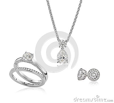 Jewelry diamond and gold set Stock Photo