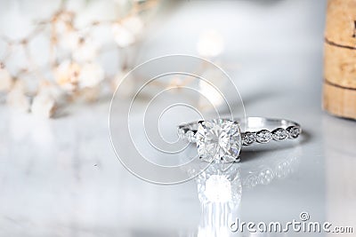 Jewelry diamond rings on white background. Sign of love. Fashion jewellery , good for wedding or engagement theme concept Stock Photo