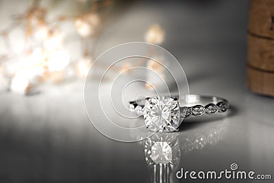 Jewelry diamond rings on white background. Sign of love. Fashion jewellery , good for wedding or engagement theme concept Stock Photo