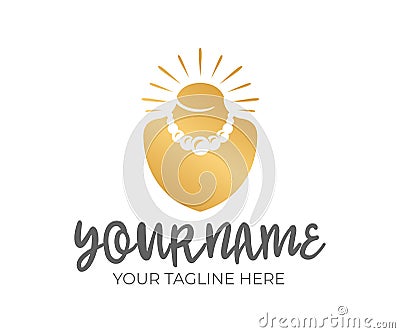 Jewelry display mannequins, pearl and gold beads with shine, logo design. Fashion, style and accessories, vector design Vector Illustration