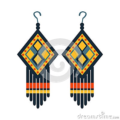 Jewelry Earrings For Woman, Native American Indian Culture Symbol, Ethnic Object From North America Isolated Icon Vector Illustration