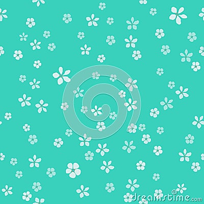 Many small white flowers with gold core. Luxury turquoise background. Vector Illustration