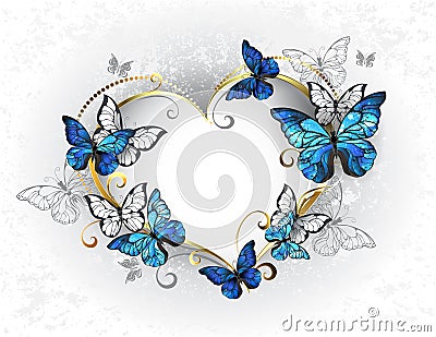 Jewelry heart with butterflies morpho Vector Illustration