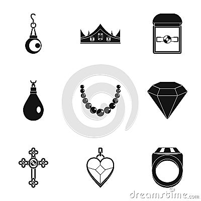 Jewelry icon set, simple style Vector Illustration