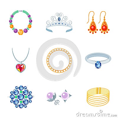 Jewelry Icons Flat Vector Illustration