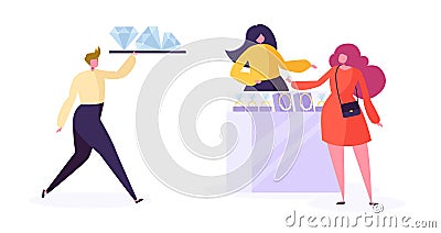 Jewelry industry concept. Woman character diamonds Vector Illustration