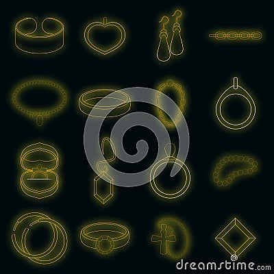 Jewelry items icons set vector neon Vector Illustration