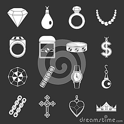 Jewelry items icons set grey Stock Photo