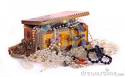 Jewelry and a jewelry box Stock Photo