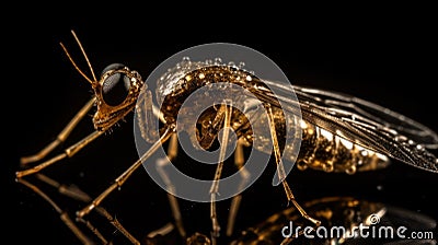 jewelry made of gold and stones.mosquito close-up on a black background Stock Photo
