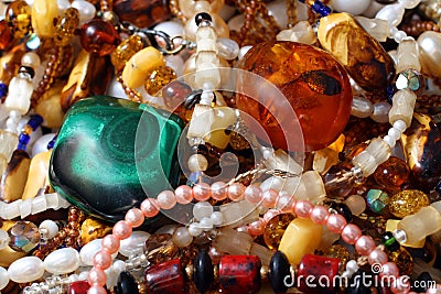 Jewelry necklace and gems Stock Photo