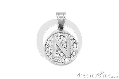 Jewelry pendant. Letter of the alphabet. Stainless steel with cubic zircons Stock Photo