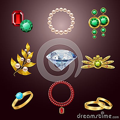 Jewelry realistic icons Vector Illustration