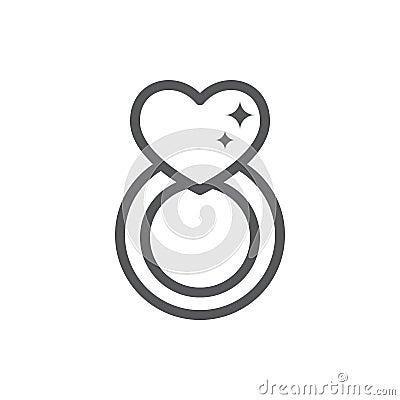 Jewelry ring with big shiny diamond in form of heart line icon with editable stroke - pixel perfect outline brilliance symbol for Vector Illustration