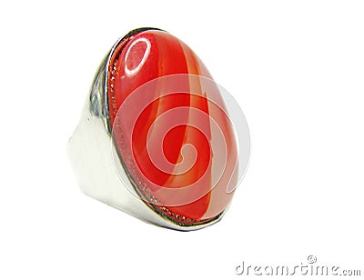 Jewelry ring with bright carnelian crystals Stock Photo