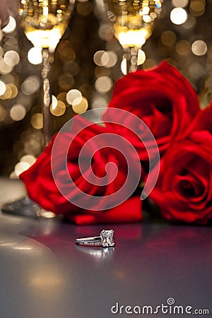 Jewelry ring and roses Stock Photo