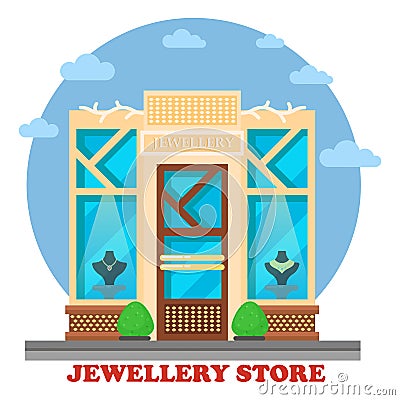 Jewelry shop or store with ornaments on maneken Vector Illustration