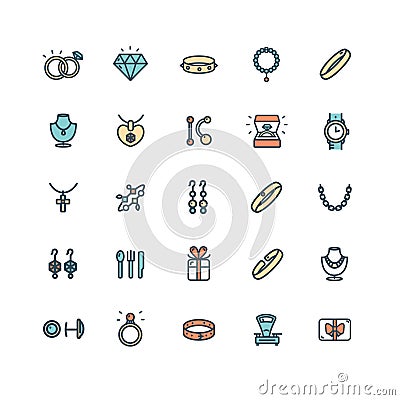 Jewelry Sign Color Thin Line Icon Set. Vector Vector Illustration